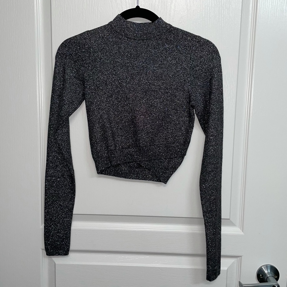 Sparkly Mock Neck Wrap Sweater